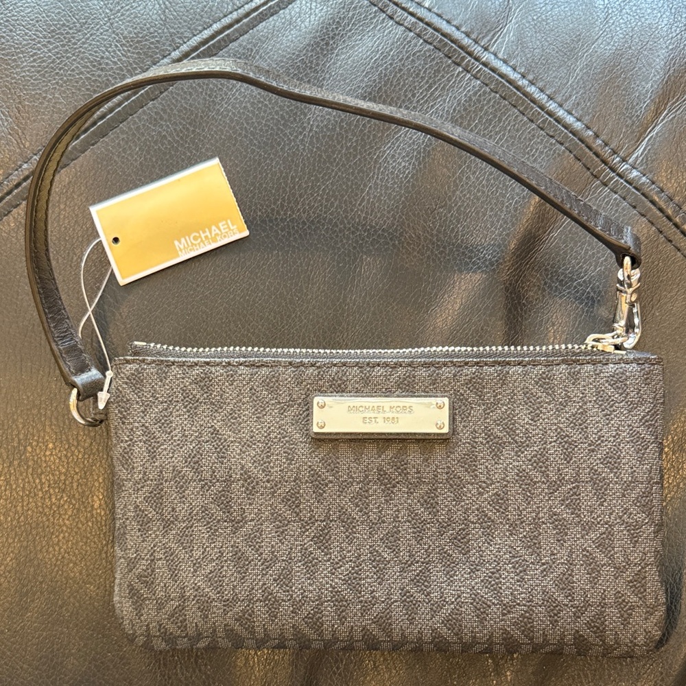 Michael Kors Black and Gray Monogram Wristlet